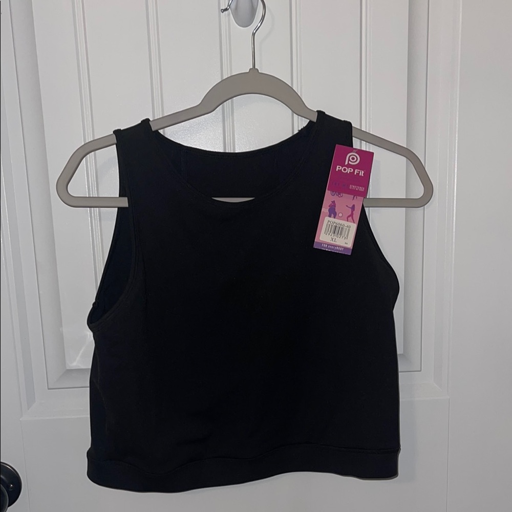 POP Fit Black Sleeveless Crop Tank Top